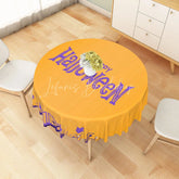 Lofaris Orange and Purple Halloween Round Tablecloth with Dancing Skeletons Ghosts for Fun Spooky Decor